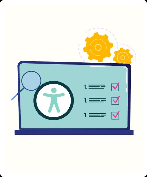 Graphic showing checklist with human figure icon, demonstrating accessibility