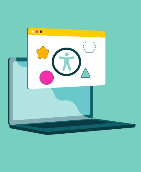 Laptop displaying an accessibility icon with other geometrical icons